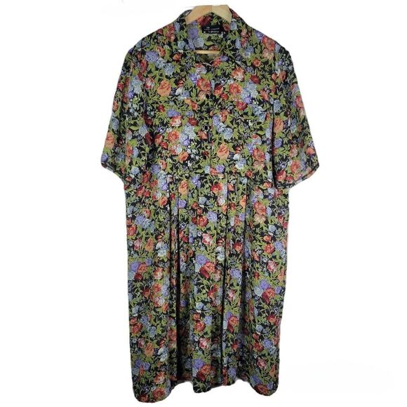 Stitches The Dress Co Vintage Floral Semi Button-Up Midi Dress - Picture 2 of 12